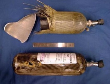 Large hydrogen composite pressure vessel on mandrel during filament winding