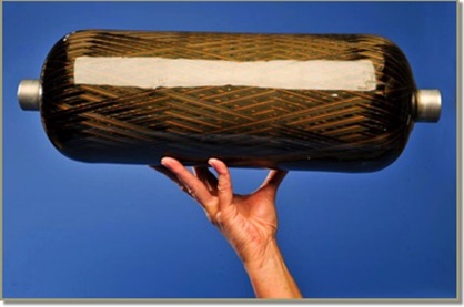 Composite pressure vessel being wound on a 4-axis filament winding machine at the HEI facility